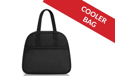 CL5505 BLACK RETRO COOLER BAG WITH BACK STRAP TO FIT OVER SUITCASE HANDLE.
