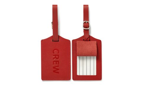 CREW EMBOSSED RED LEATHER LUGGAGE LABEL